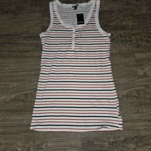 Torrid White Tank Top with Red and Navy Stripes